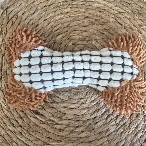 Jouet en peluche en forme d'os pour chien beige