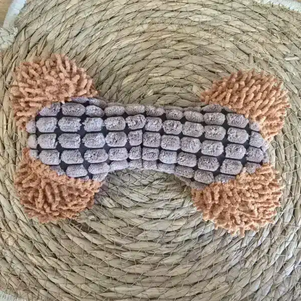 Jouet en peluche en forme d'os pour chien café